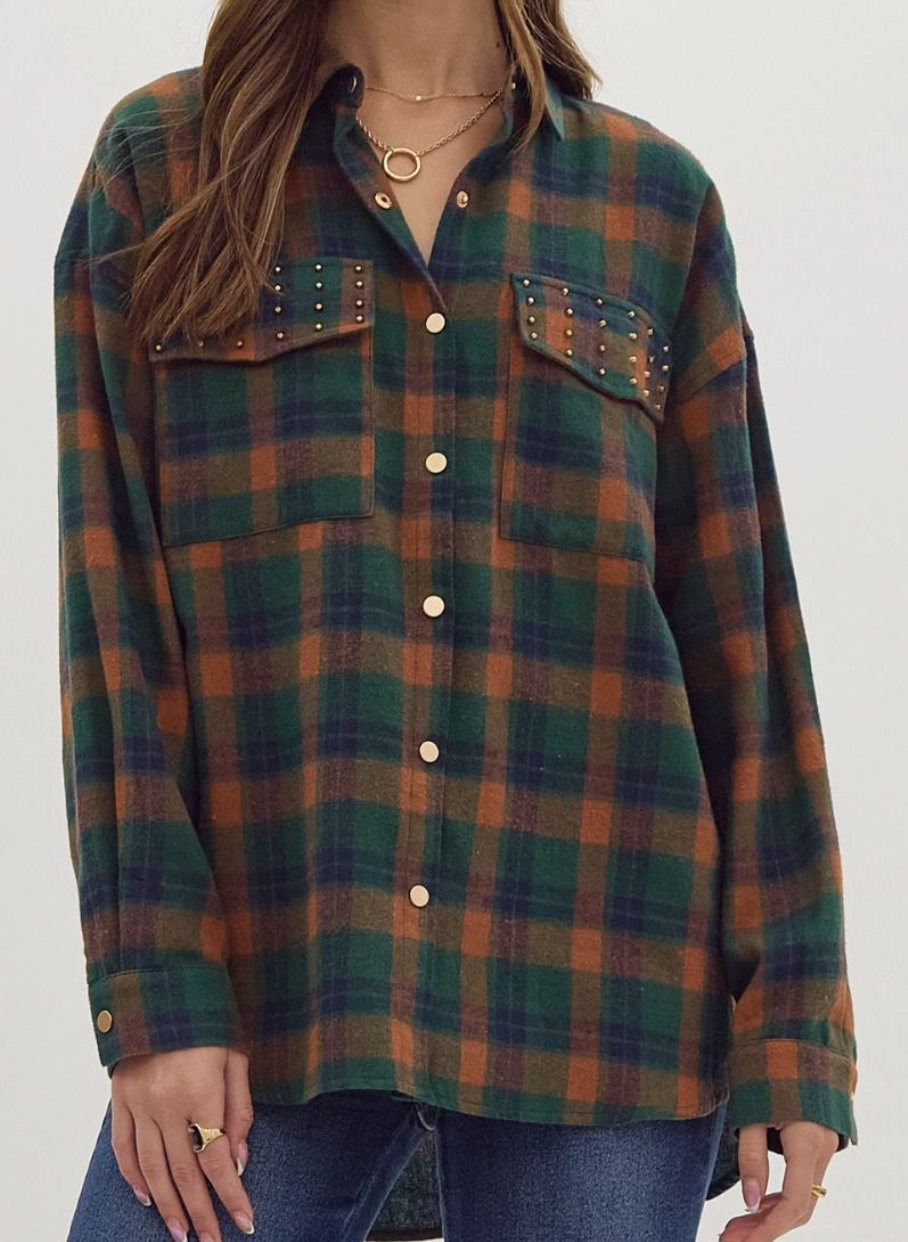 STUD PLAID TOP