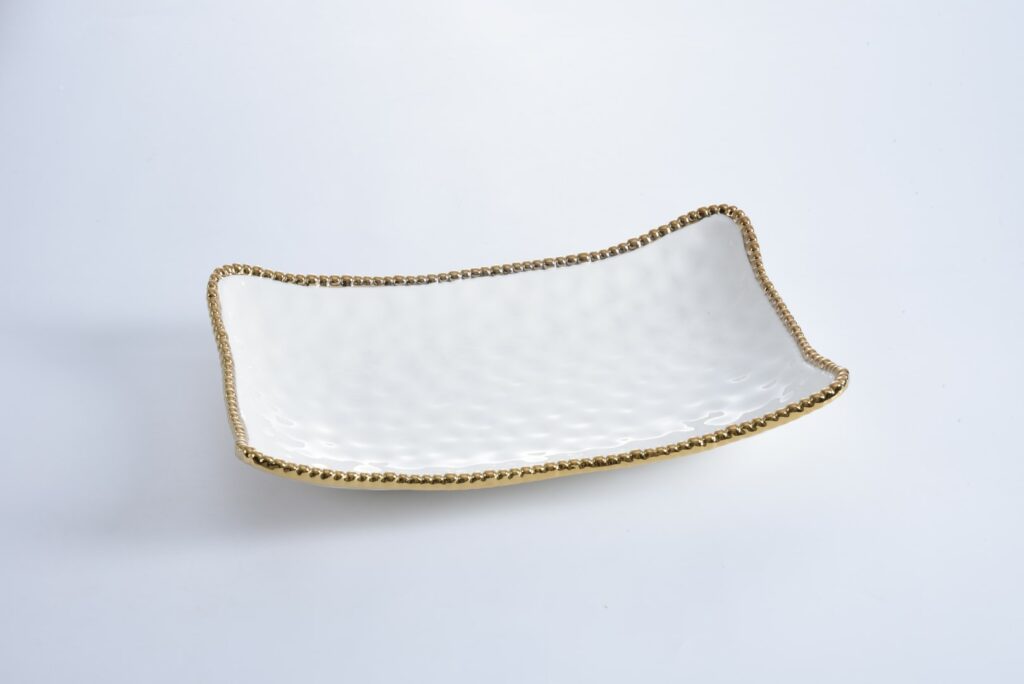 LARGE RECTANGULAR SERVING PIECE WHITE/GOLD