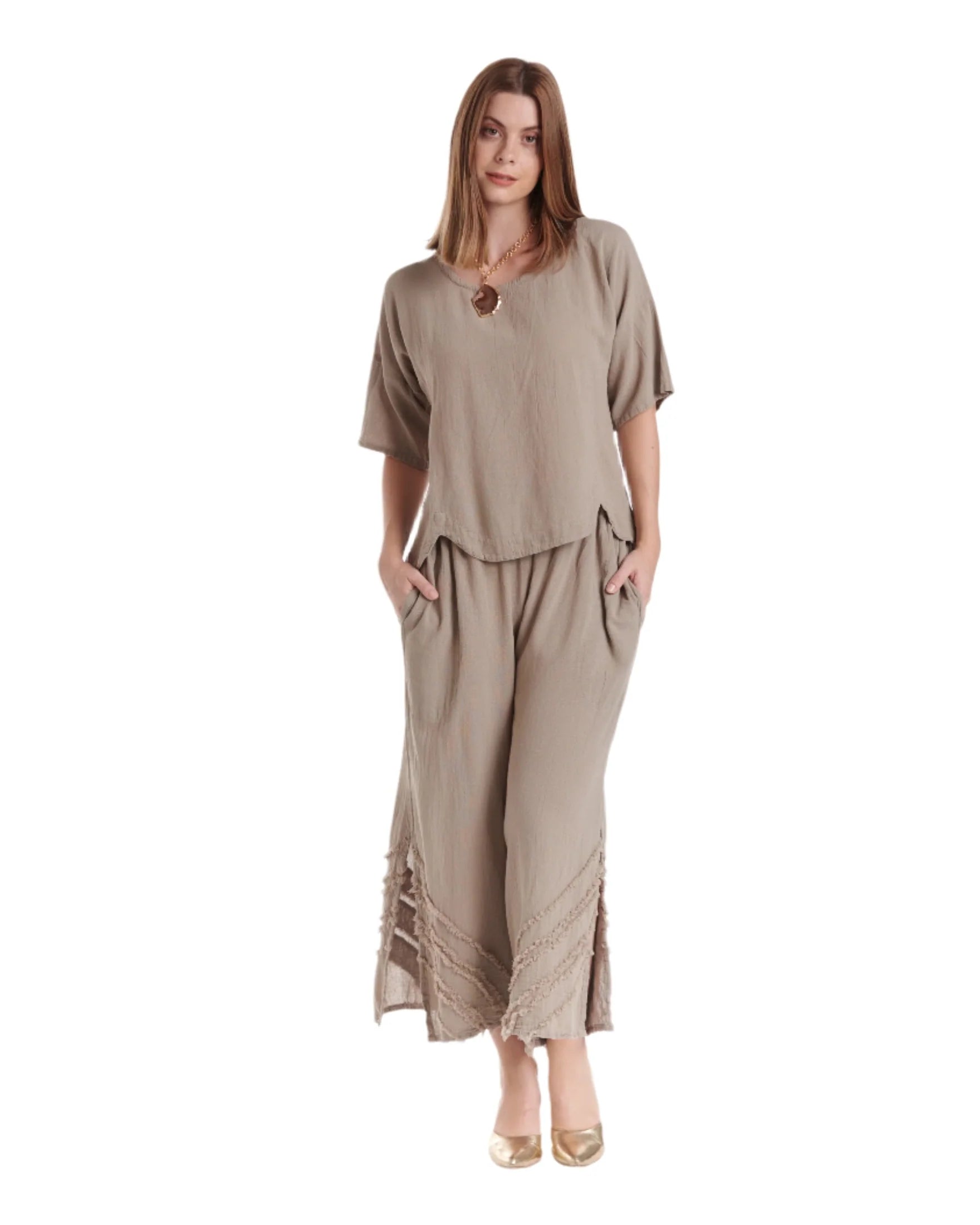 SCALLOP TOP - TAUPE