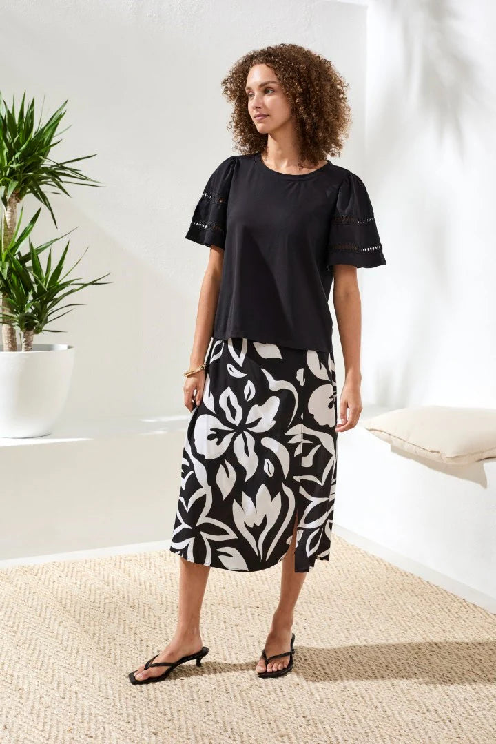 BLACK FLUTTER SLEEVE TOP