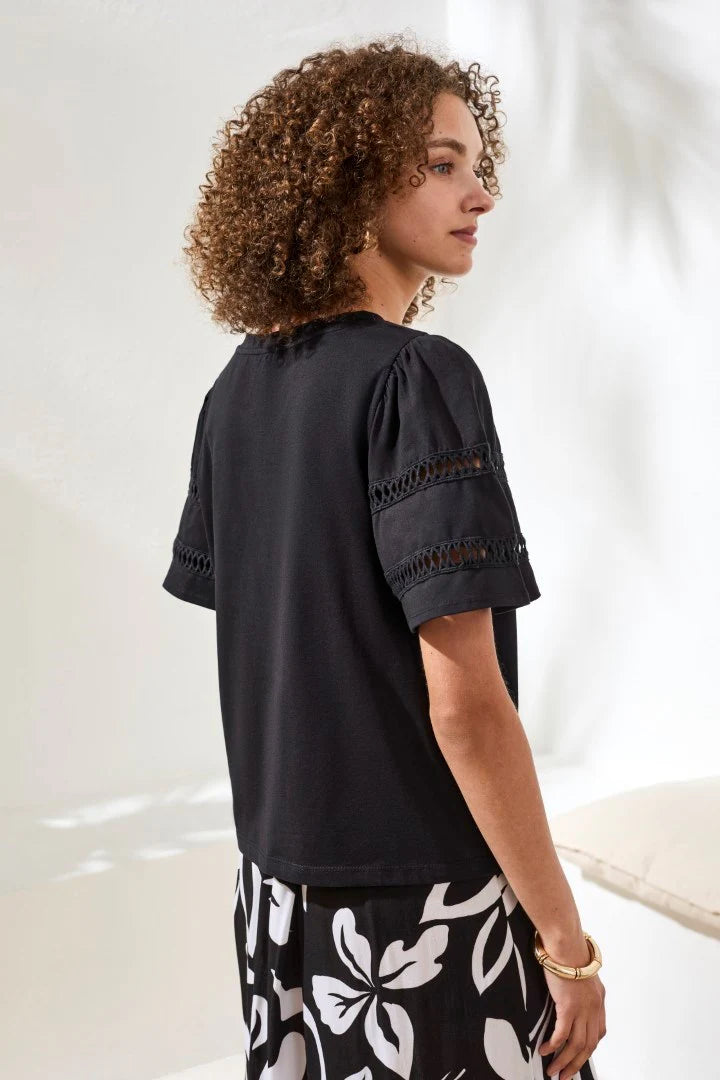 BLACK FLUTTER SLEEVE TOP