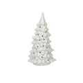 Stoneware LED Tree w/ Cut-Outs, Iridescent Finish, Cream Color