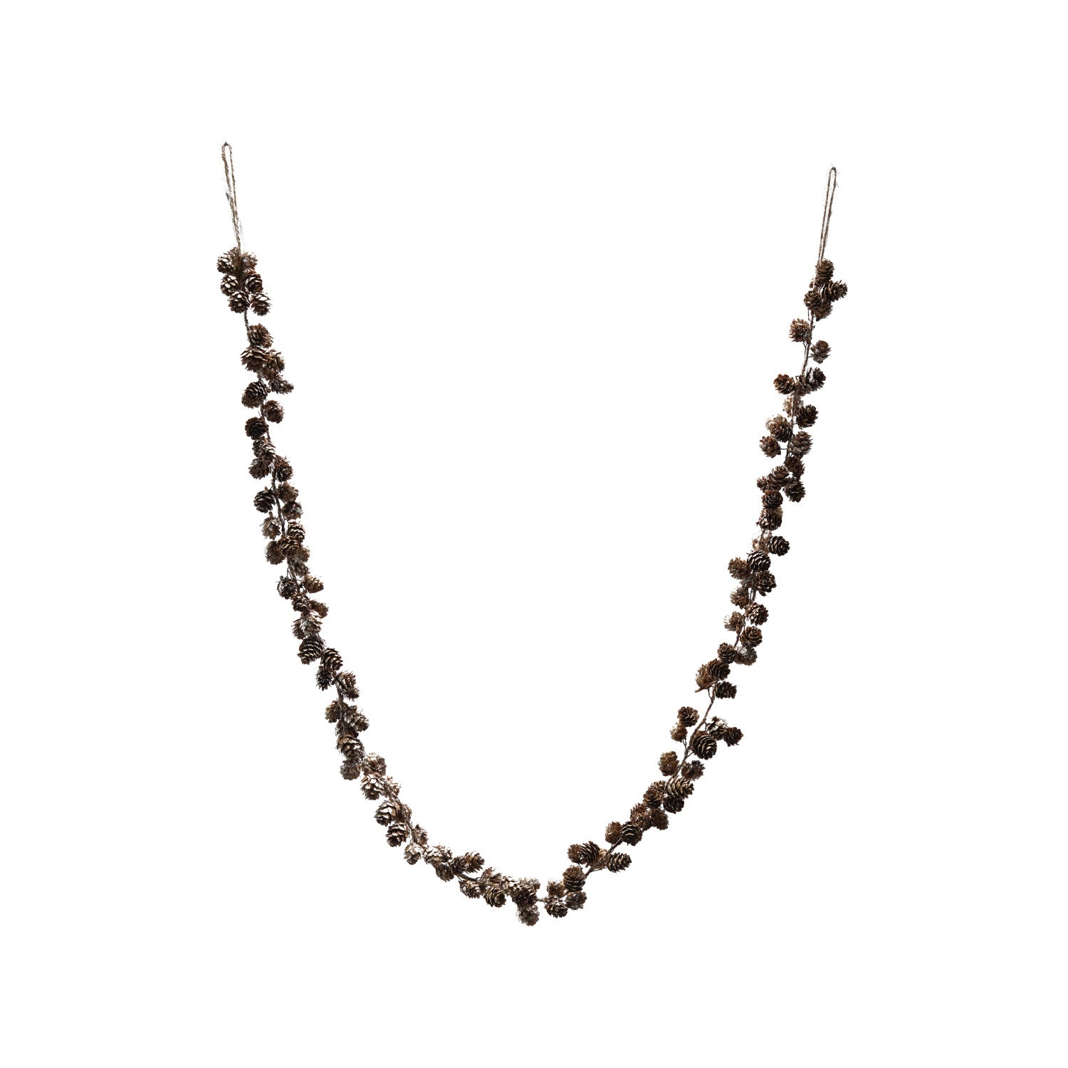 72"L x 1-1/2"H Pinecone Garland with Glitter & Jute Cord, Natural